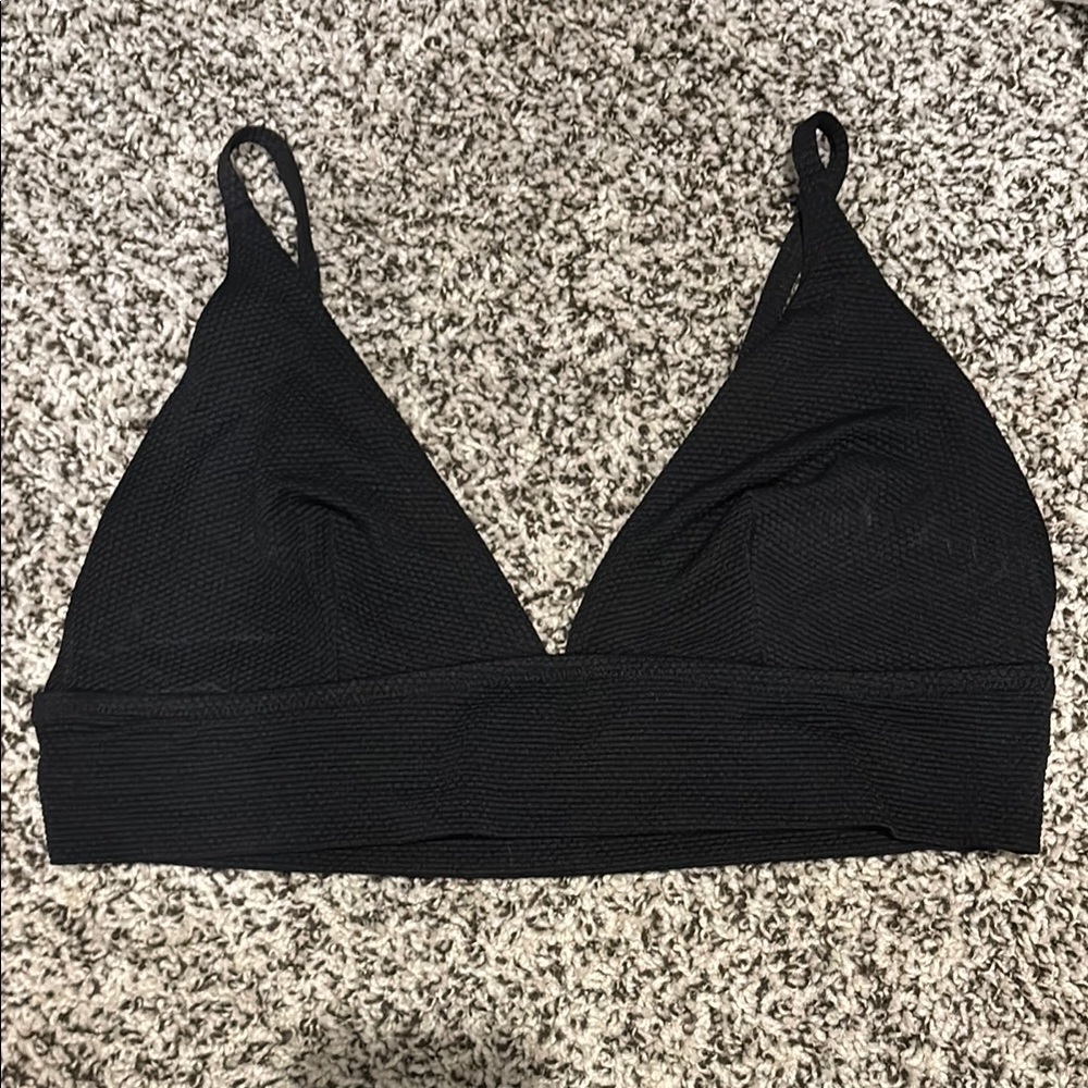 Aerie Black Textured Triangle Bikini Top